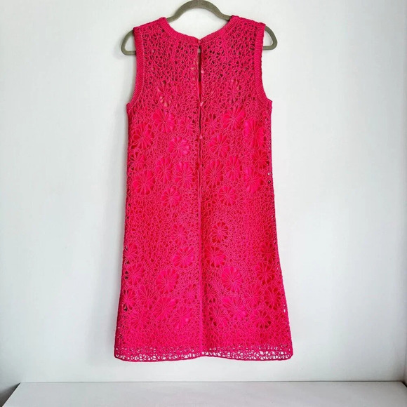 Vintage  Pink Sheath Dress Crochet Cordé Sleeveless M/L - Picture 5 of 8